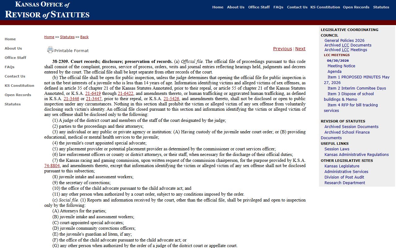 Republic County arrest records and court charges juvenile records statute