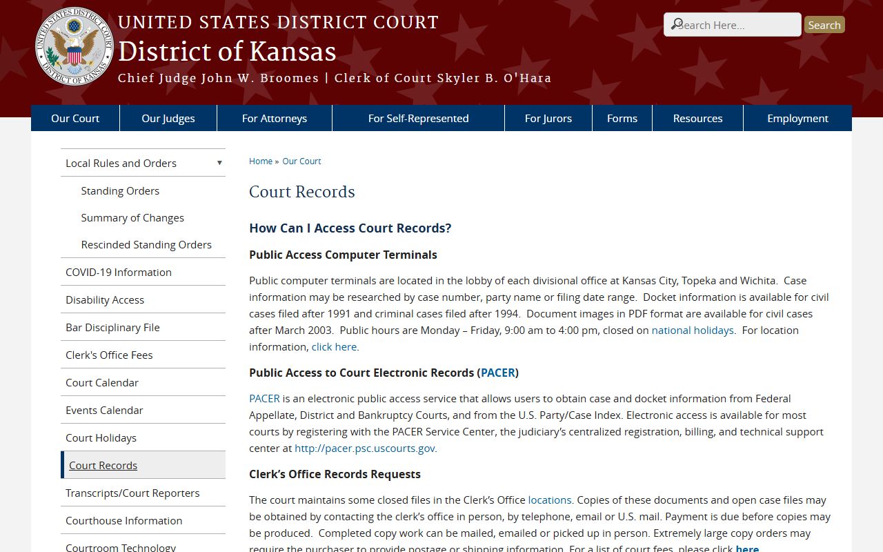 Republic County court dockets District of Kansas federal court records