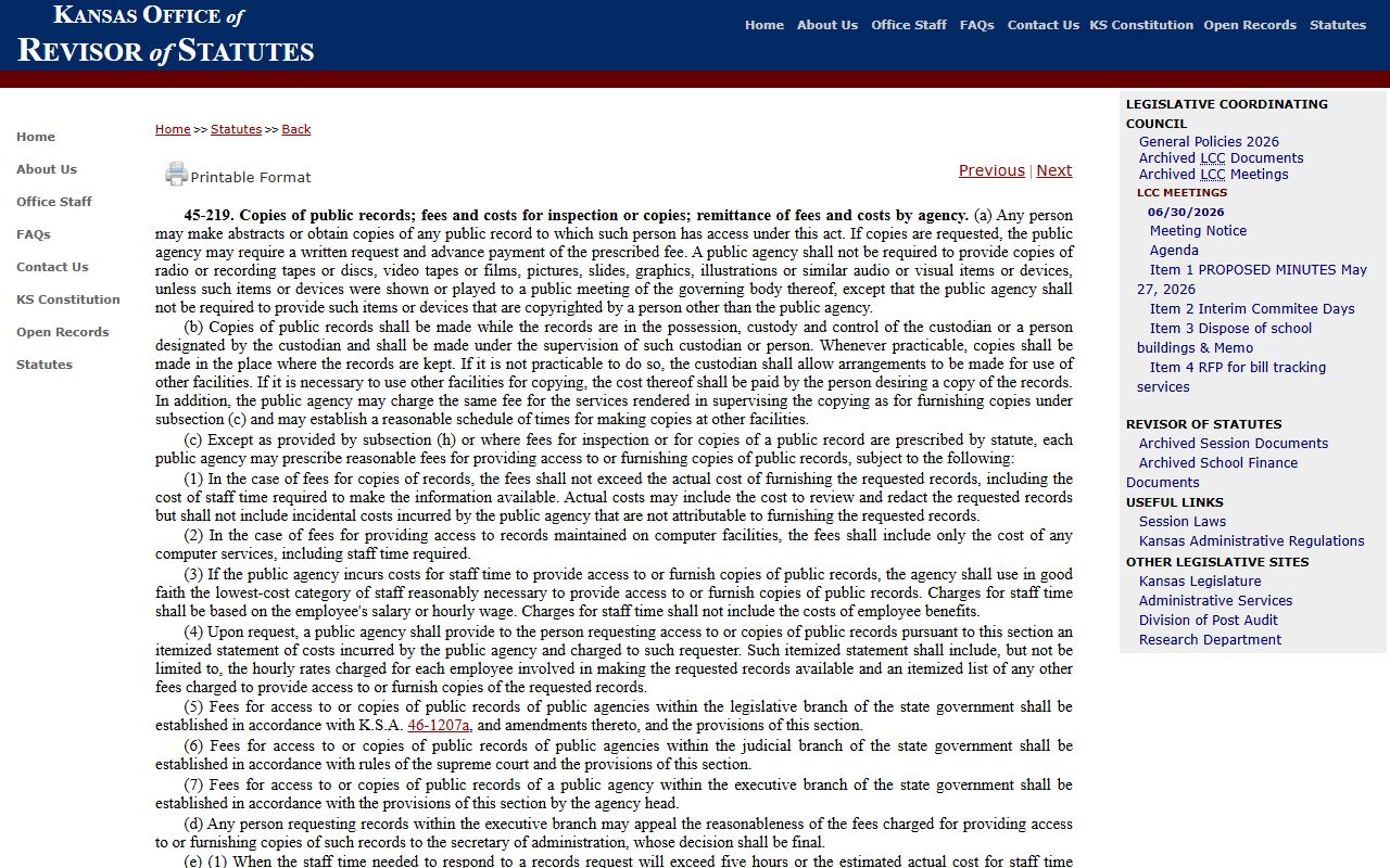 Republic County court dockets Kansas copy fee statute