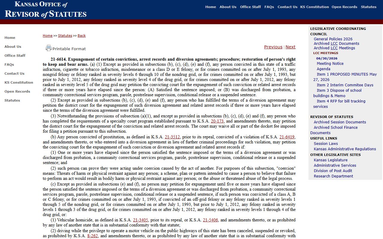 Republic County criminal court records Kansas expungement statute