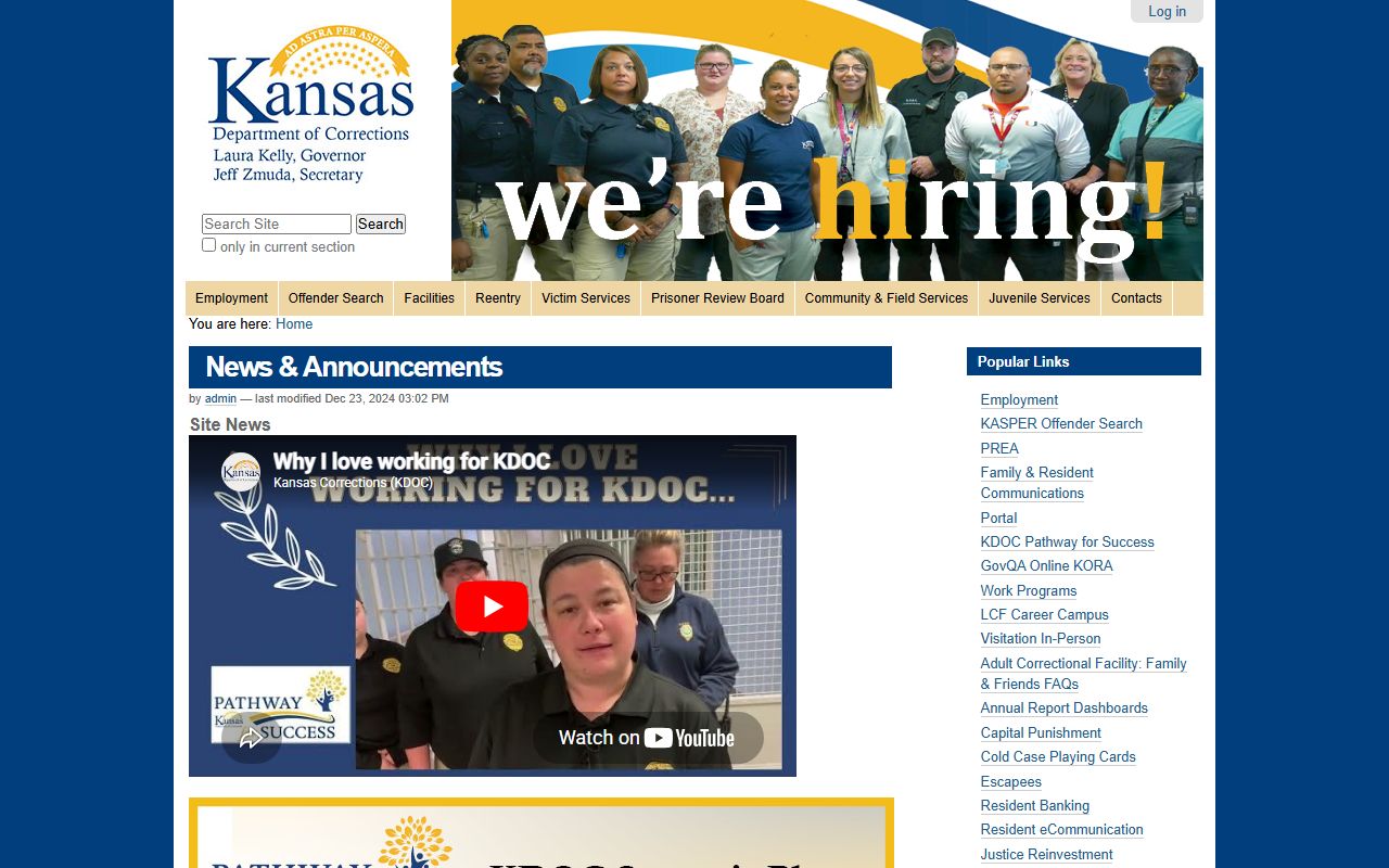 Republic County inmate records Kansas Department of Corrections source