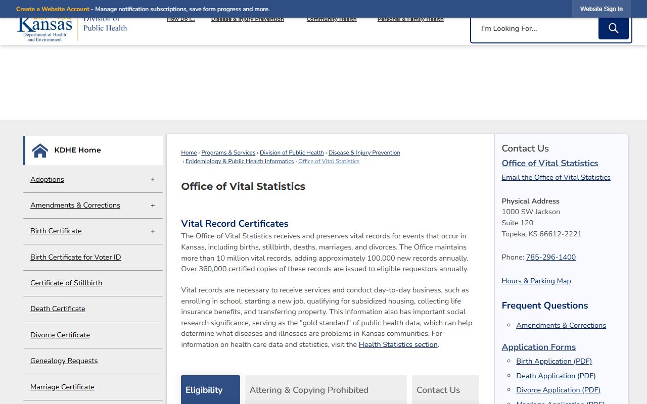 Republic County marriage divorce records KDHE vital statistics source