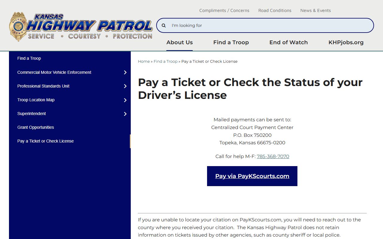 Republic County traffic court records Kansas Highway Patrol ticket payment source